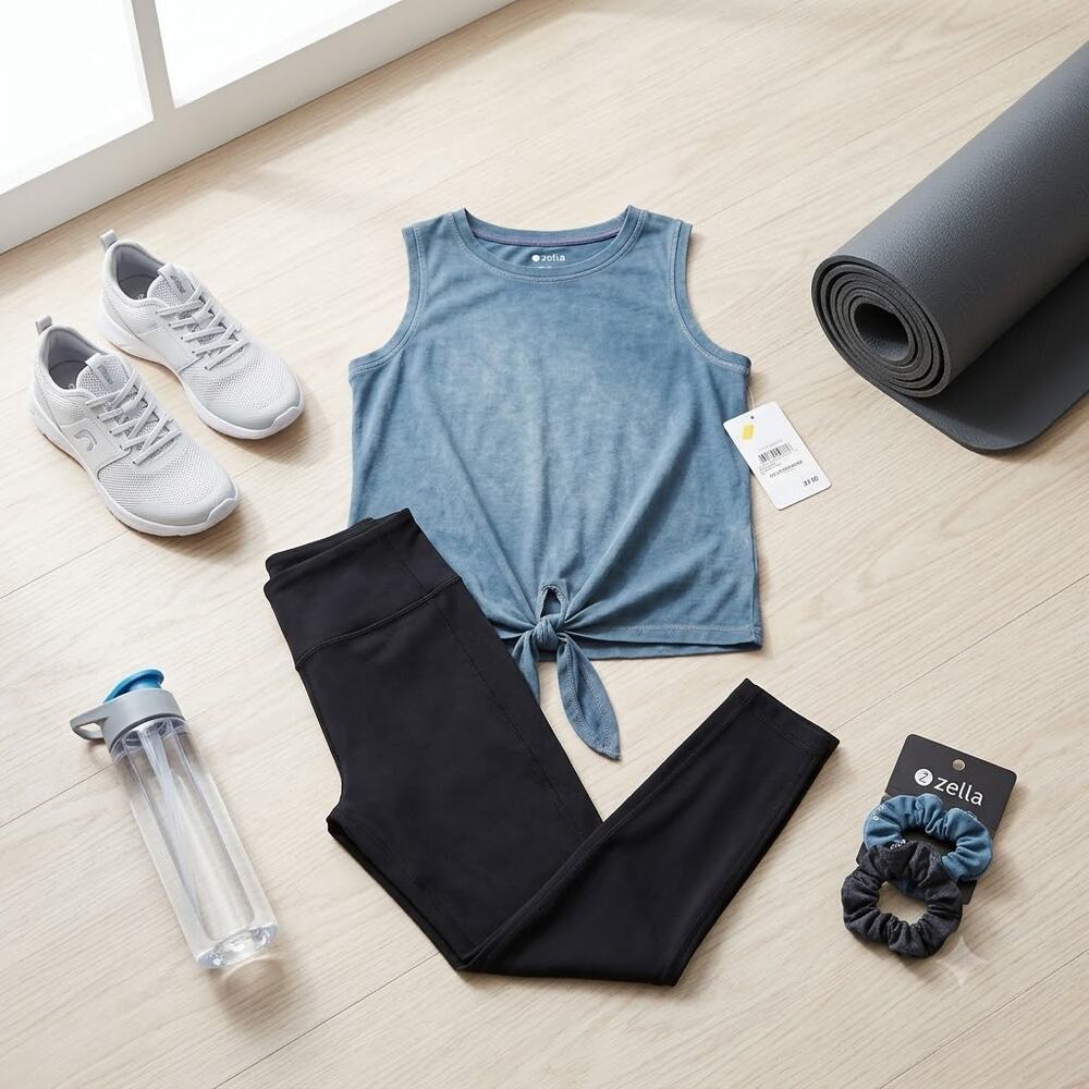 .Zella Blue Ceramic Tie-Back Active Tank Top Size Youth Small NEW Activewear